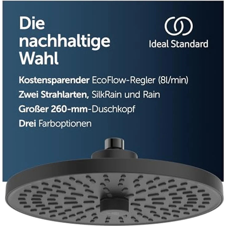 Ideal Standard Kopfbrause Alu+, 2-Funktionen in Schwarz Matt, mit reduzierten Durchfluss von 12 l/min und pflegeleichten Düsen – Bild 2
