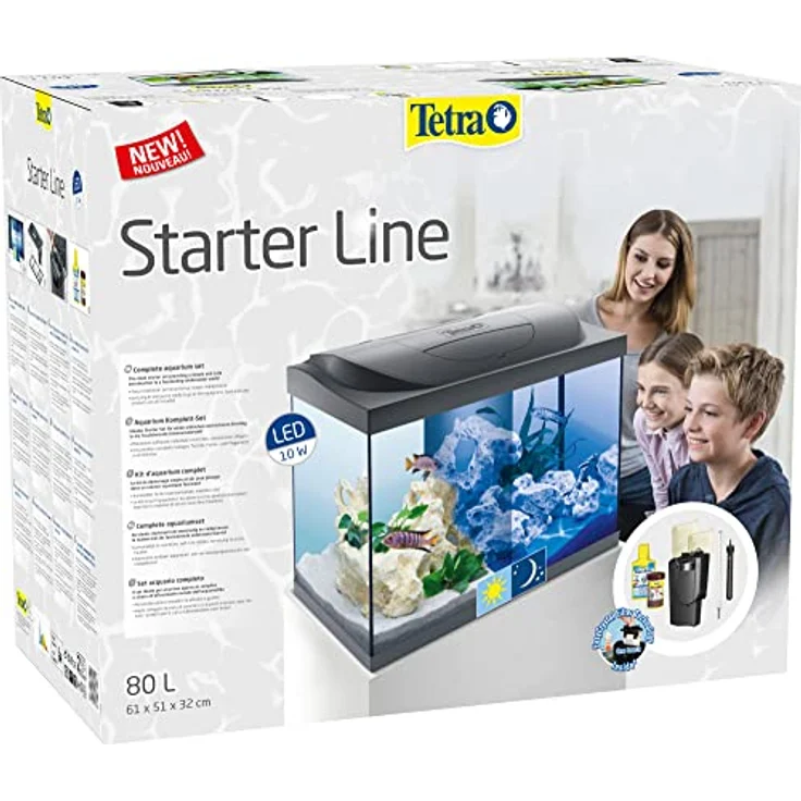 Tetra Starter Line 80 L Aquarium Komplett-Set - inkl. Tag- & Nachtlicht LED-Beleuchtung, Innenfilter, Heizer, Fischfutter und Wasseraufbereiter – Bild 2