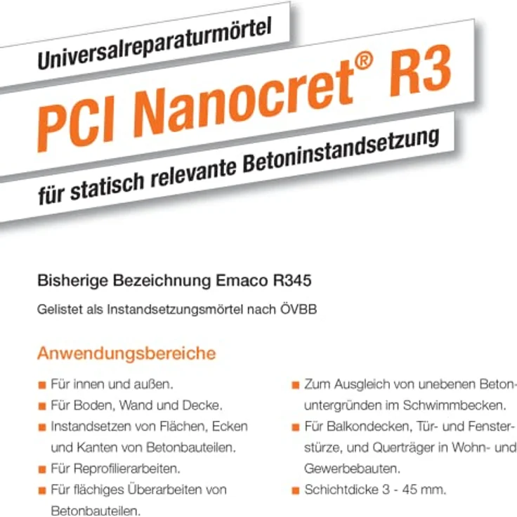 PCI Nanocret R2 / R3, Betonreparatur-Instandsetzungsmörtel, faserarmiert, 20 kg (R2) / 25 kg (R3) – Bild 3