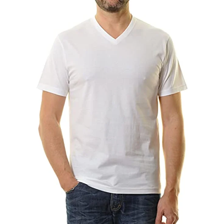 Ragman Herren V-Neck T-Shirt, kurzarm, casual, bequem sitzend, Baumwolle, weiß, Größe M – Bild 3