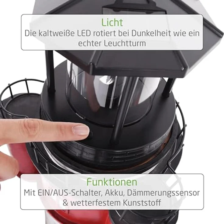 Westerholt Solar-Leuchtturm Roter Sand, 50 cm, mit LED Beleuchtung – Bild 5