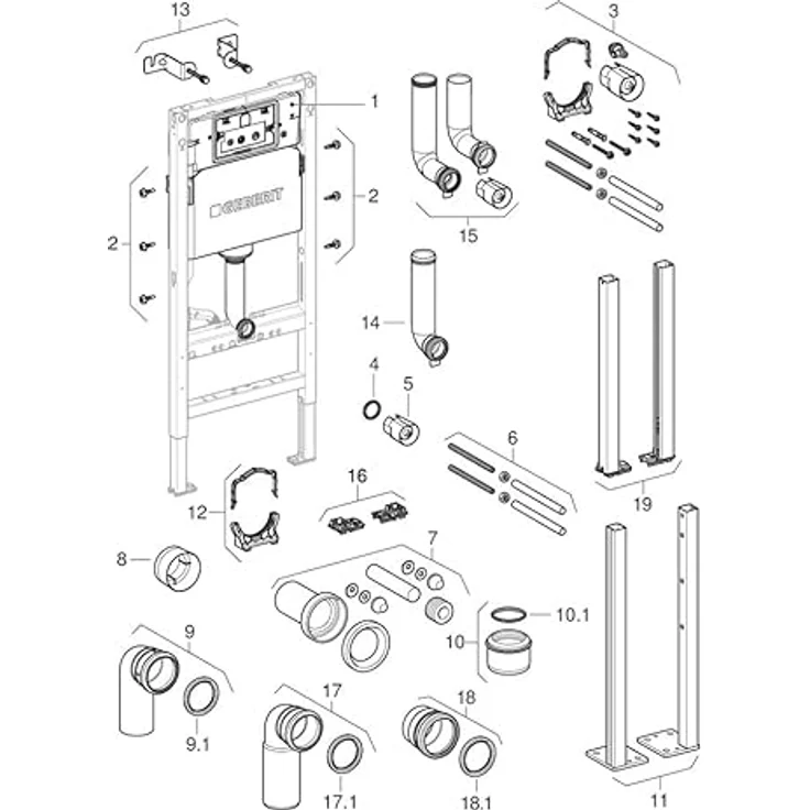 Geberit Duofix Basic WC-Element 112 cm mit 12 cm Unterputz-Spülkasten, höhenverstellbar für wandhängendes WC, Delta-Betätigung, stabile & leise Installation – Bild 5