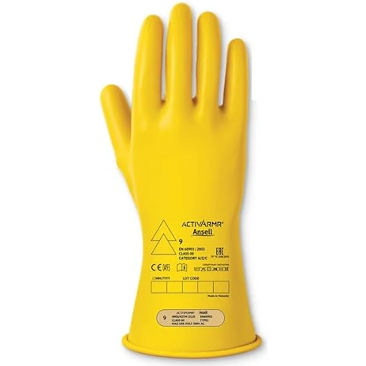 Ansell ActivArmr Elektriker-Schutzhandschuhe, Klasse 00 (500V), elektrisch isolierende Gummihandschuhe, gelb, 28 cm, Größe XL (1 Paar) – Bild 2