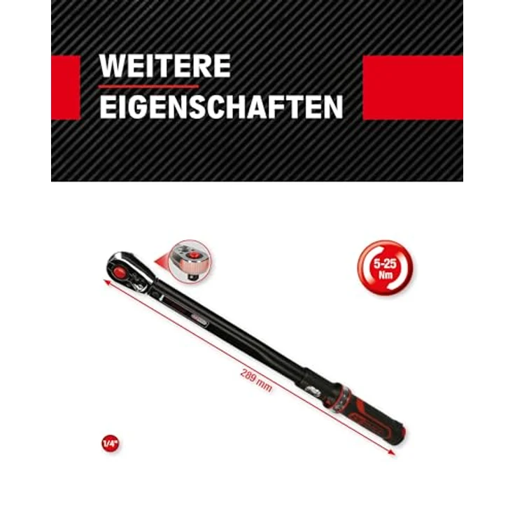 KS Tools ERGOTORQUEprecision Ratschen-Drehmomentschlüssel, 1/4'', 5 - 25 Nm, präzise Betätigungsgenauigkeit ±3%, ergonomischer 2-Komponenten-Griff – Bild 4