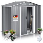 KESSER XL Metall Gerätehaus 4,2m³ mit Fundament | 2X Schiebetür & Fundament | Satteldachdach Garten Schuppen Grau