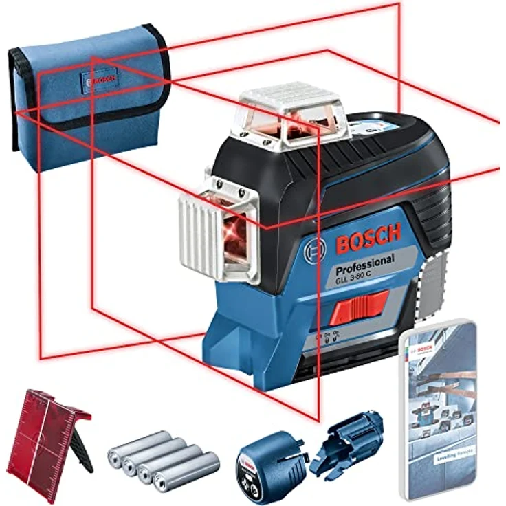 Bosch Professional Linienlaser GLL 3-80 C (m. App-Funktion, Arbeitsbereich: bis zu 30m, 4 Batterien, AA, im Karton) – Bild 2