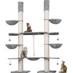 HAPPYPET XXL Kratzbaum-Landschaft, 2-in-1 Aktivitäts- und Sisal-Paradies, 280cm hoch, für große Katzenrassen, Premium Plüsch, stabiler Deckenspanner