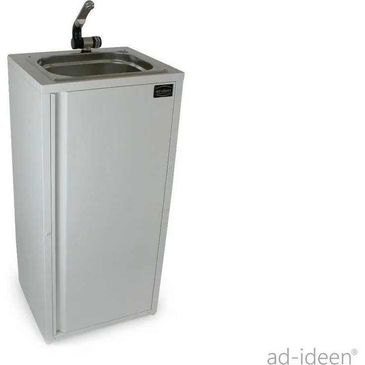 ad-ideen Mobiles Handwaschbecken Verkaufsstand, 230V Edelstahl mit Automatikwasserhahn, Creme Weiß, inkl. Fußtaster und Wasserkanister