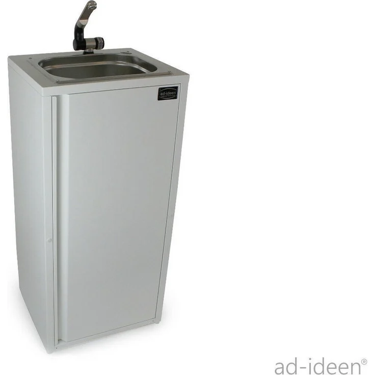ad-ideen Mobiles Handwaschbecken Verkaufsstand, 230V Edelstahl mit Automatikwasserhahn, Creme Weiß, inkl. Fußtaster und Wasserkanister