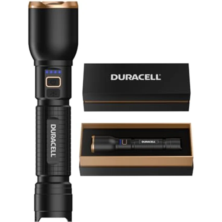 Duracell DF3000R Pro LED Taschenlampe – 3000 Lumen, fokussierbar, 160m Leuchtweite, USB-C wiederaufladbar, 21700 Li-Ion Akku, spritzwassergeschützt, inklusive Geschenkbox – Bild 1