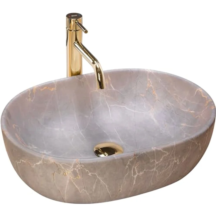 Rea Aufsatzwaschbecken Keramik Oval grau, freistehend, 48x35 cm, ohne Armatur- und Überlaufloch – Bild 1