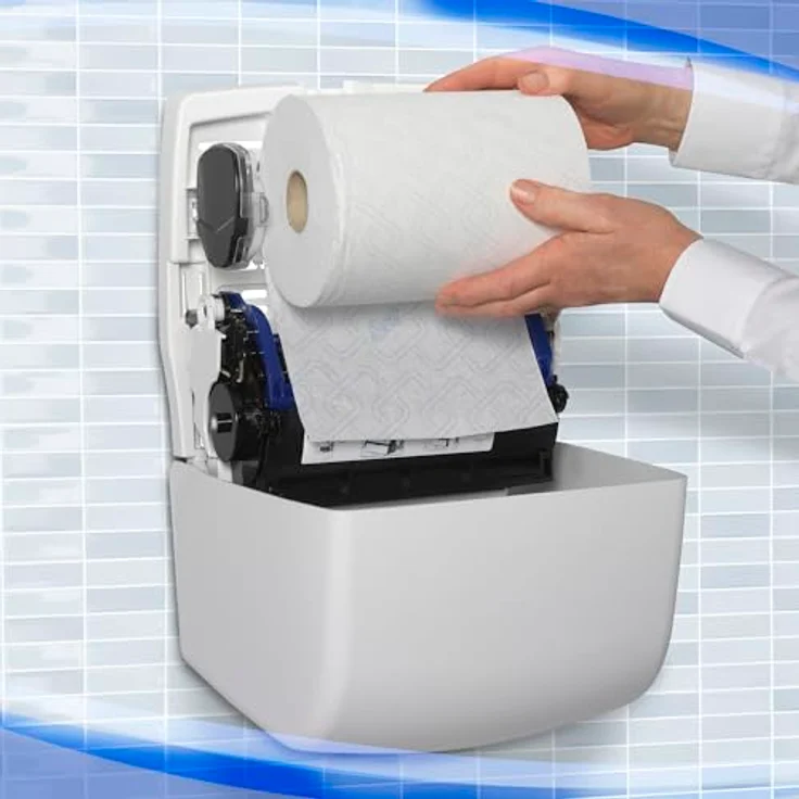 Aquarius Papierhandtücher Rollenspender 7375, weiß, mit kontrollierter Einzelblattausgabe und berührungsfreier Hygiene – Bild 2
