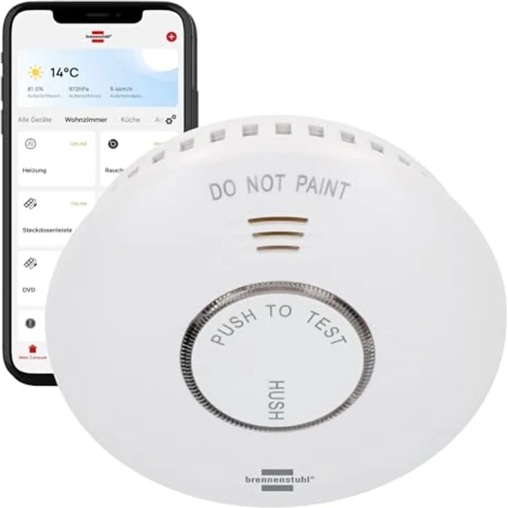 Brennenstuhl Connect RM A 3020, WiFi Rauchwarnmelder mit 85 dB Alarmton, inklusive Befestigungsmaterial
