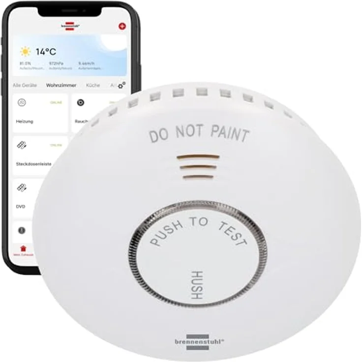 Brennenstuhl Connect RM A 3020, WiFi Rauchwarnmelder mit 85 dB Alarmton, inklusive Befestigungsmaterial – Bild 1