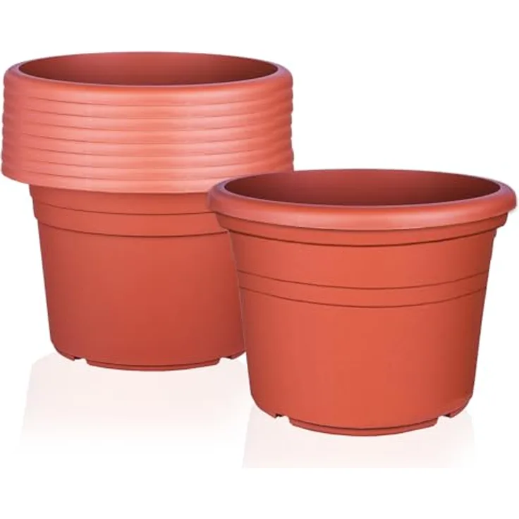 BigDean 9X Blumentopf Ø 20 cm Terrakotta Kunststoff Pflanztopf mit Abfließ-Funktion, wetterfest, für Innen- & Außenbereich geeignet