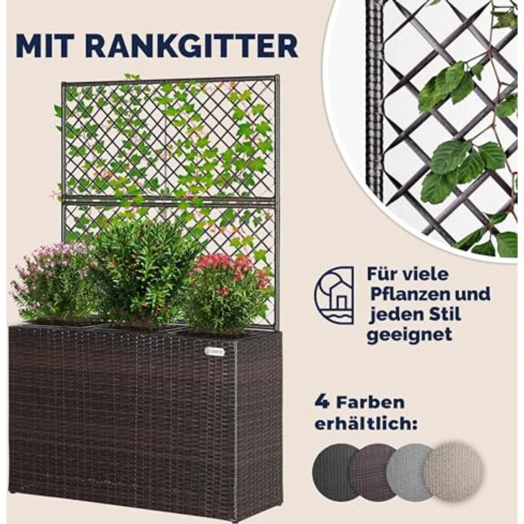 Casaria Spalier, Blumenkasten Rankgitter 3 Innentöpfe Polyrattangeflecht Rankhilfe, wetterfest, UV-Lichtbeständig, schwarz/creme – Bild 5
