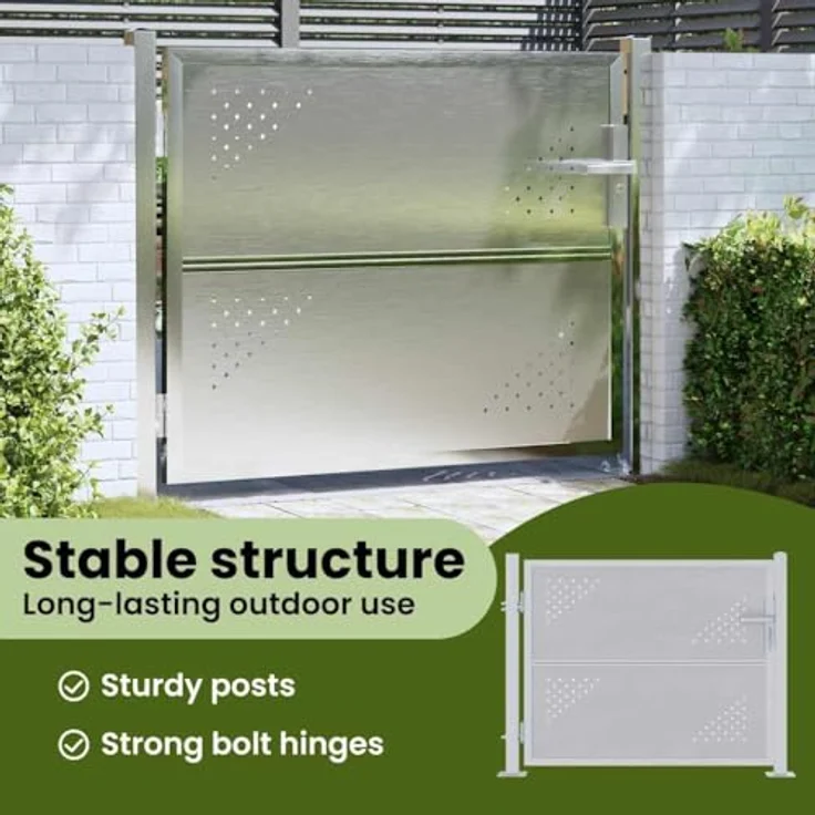 vidaXL Gartentor mit Schloss, Silber, 85 x 70 cm, wetterbeständiger Edelstahl, modernes Design, rostfrei – Bild 5