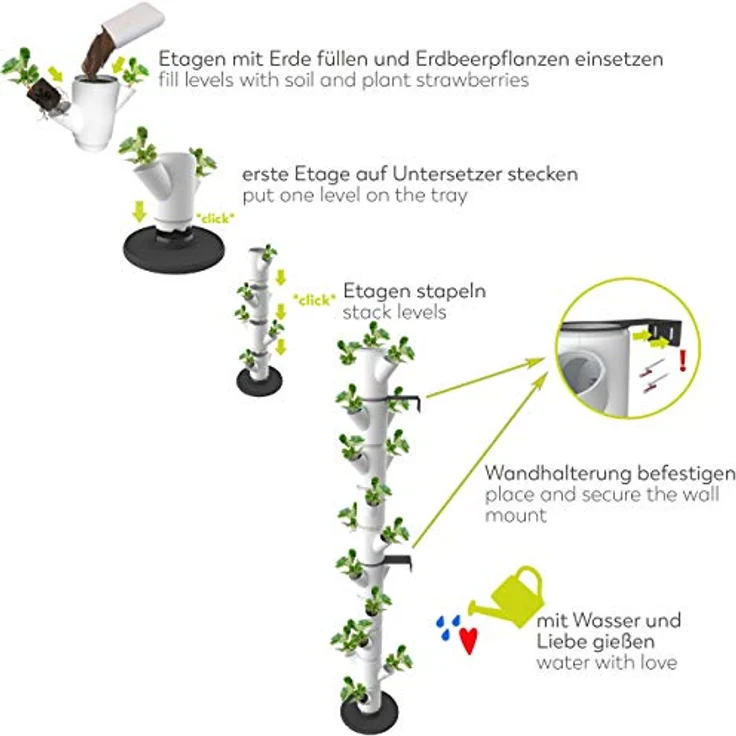 GUSTA GARDEN Sissi Strawberry (Infinity, anthrazit/grau) - Pflanzgefäß/Topf/Pflanzturm/Hochbeet für Erdbeeren - für Balkon, Garten und Terrasse - Erdbeeren und Kräuter anpflanzen - Preisvergleich – Bild 5