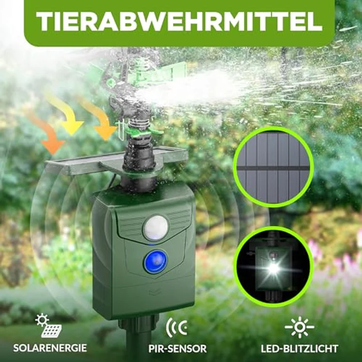 ISOTRONIC® Wasserstrahl Plus Licht Tiervertreiber Solar, Effektive Hunde-Katzen-Abwehr mit Bewegungsmelder, einstellbare Reichweite, IP65 Wetterfest, für Garten und Wildtierabwehr – Bild 2