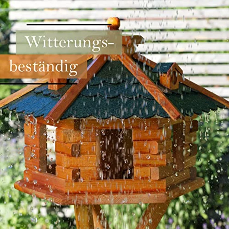 Deko-Shop-Hannusch Vogelhaus wahlweise mit Ständer und Solarbeleuchtung, Verschiedene Größen L - XXL und Dachfarben möglich, Futterhaus mit Futtersilo und wetterfestem Bitumendach, Holz, V16 – Bild 5