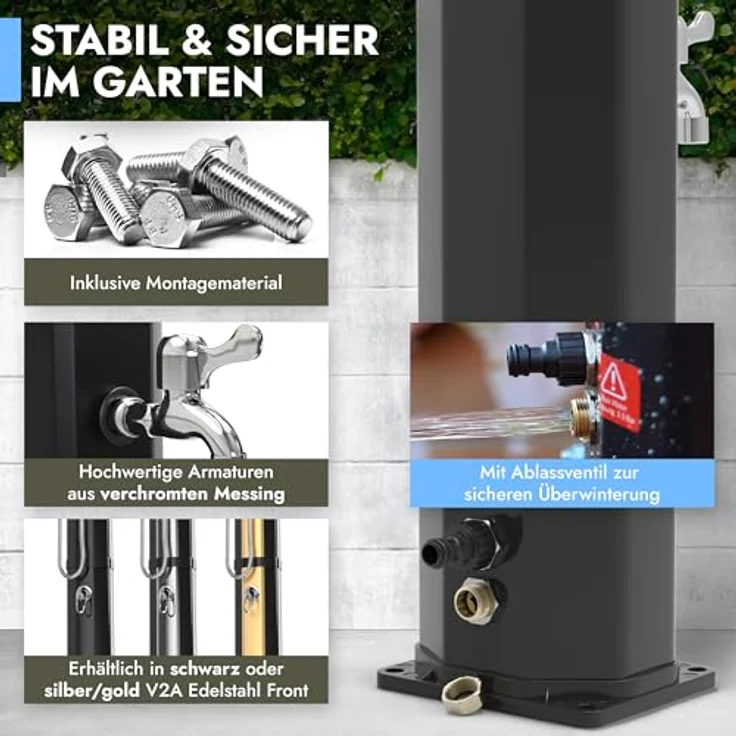 Gartendusche 35 Liter Solardusche Garten für Außen und Fußdusche in Schwarz ohne Stromanschluss – Bild 6