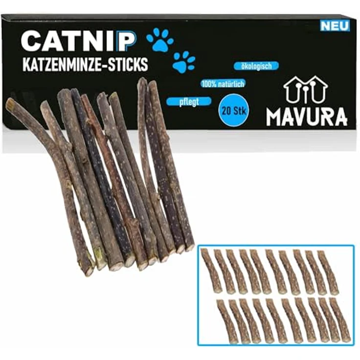 MAVURA Catnip Matatabi Kauhölzer 20 Sticks Katzen Holz Katzenminze, Dental Care Zähne Katzensticks – Bild 1