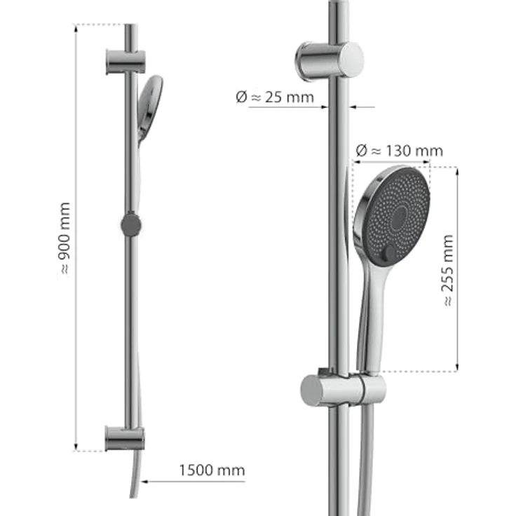 Eisl Stangenbrause-Set GRANDE VITA, Höhe 90 cm, 3 Strahlart(en), 1 tlg., Höhenverstellbar, Antikalk, wassersparend, Edelstahl, Silberoptik – Bild 5