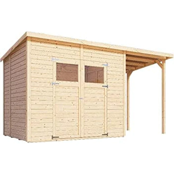 Alpholz Gerätehaus Mollie Plus aus Fichten-Holz | Gartenhaus mit 14 mm Wandstärke | Holzhaus inklusive Montagematerial | Geräteschuppen Größe: 395 x 199 cm | Pultdach mit Anbau, Schleppdach – Bild 2