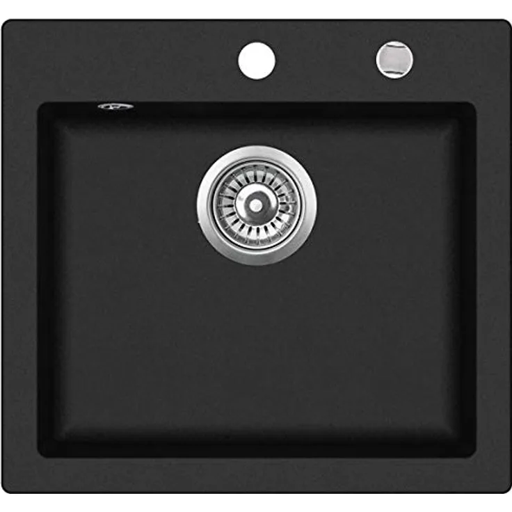 Lindbergh Spülen LINDBERGH® Granit Spüle "COL" 490 x 455 mm + kompl. Siphon, Einbauspüle Küchenspüle Spülbecken - Verbundstoffe MADE IN GERMANY (Schwarz) - Kratzfest, Hitzebeständig bis 280°C, UV-beständig