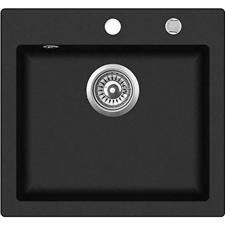 Lindbergh Spülen LINDBERGH® Granit Spüle "COL" 490 x 455 mm + kompl. Siphon, Einbauspüle Küchenspüle Spülbecken - Verbundstoffe MADE IN GERMANY (Schwarz) - Kratzfest, Hitzebeständig bis 280°C, UV-beständig – Bild 1