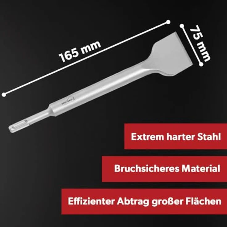 siwitec Betonbohrer SDS-plus Meißel Set, inkl. Flach-, Spitz-, Breit- und Flügelmeißel, Spatenmeißel 75 x 165 mm – Bild 3