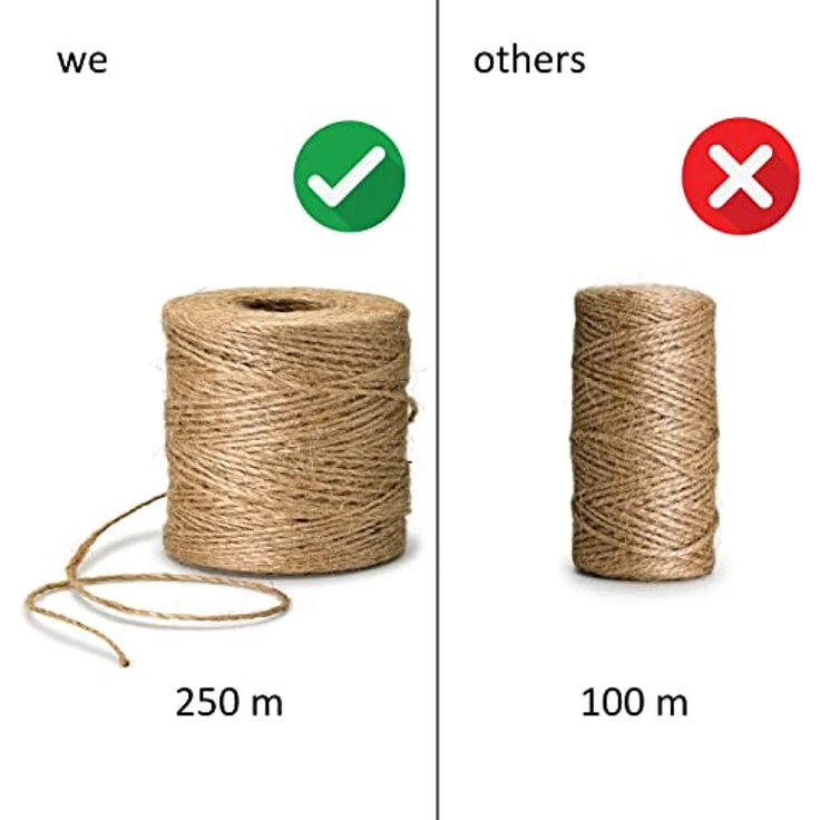 D.RECT Jute-Schnur 250m Natur Braun, 2mm Dicke, für Verpackung, DIY, Floristik und Dekoration – Bild 3