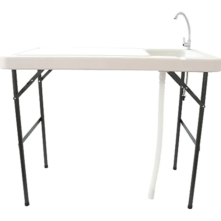Lemodo Kunststoffspüle Gartenspüle mit klappbarem Wasserhahn, Komplett-Set, weiß – Bild 2