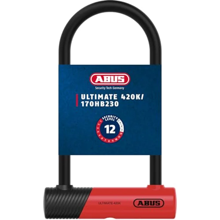 ABUS Bügelschloss Ultimate 420K/170HB230 RD USH, 14 mm gehärteter Stahl, roter Rundbügel, kompakte Halterung – Bild 1