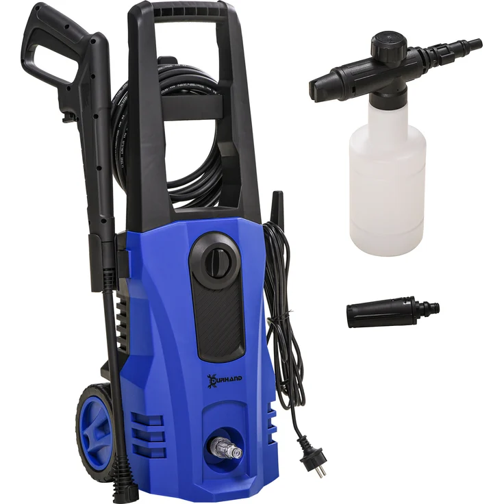 Outsunny DURHAND Hochdruckreiniger mit Rollen, 150 bar Arbeitsdruck, 6 m Hochdruckschlauch, 1800 W, max. 510 l/h, Blau