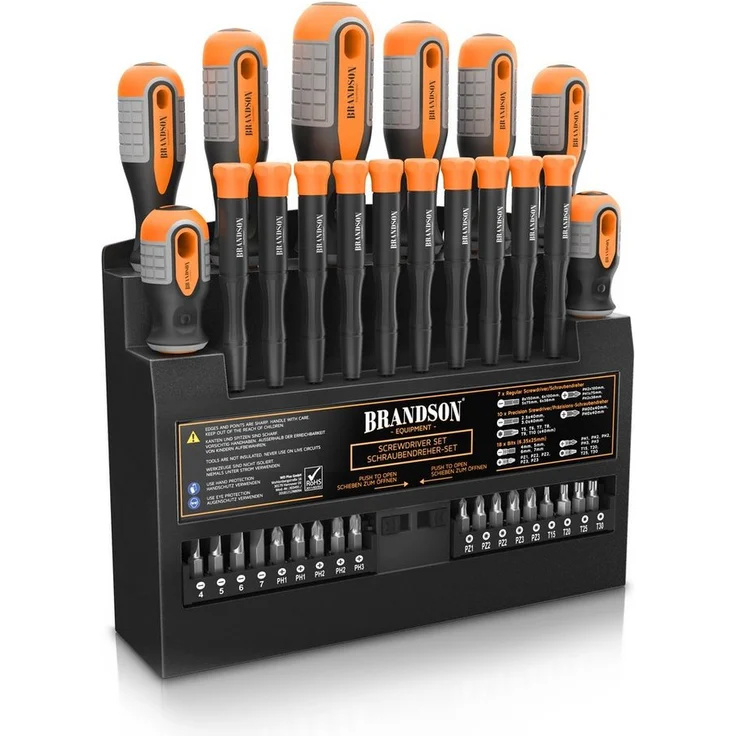 Brandson Schraubendreher Set 36 teilig, magnetisch, 18 Bits mit Bithalter, Schlitz und Kreuzschlitz, Feinmechanik, Chrom Vanadium