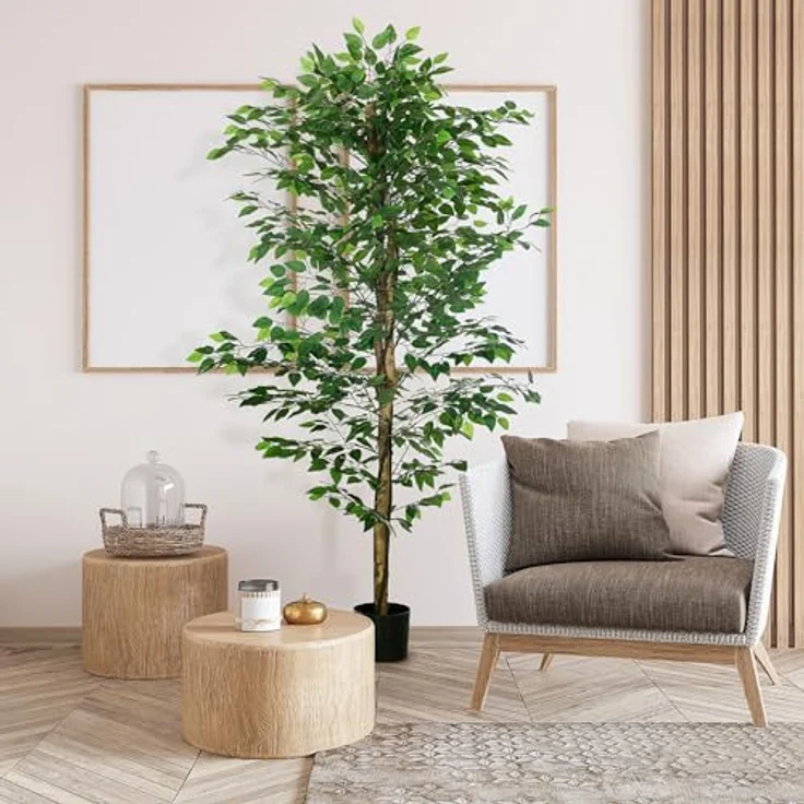 HOMCOM Künstlicher Ficusbaum 180cm, Realistische Kunstpflanze im Topf mit 1260 Blättern, Pflegeleicht für Wohnzimmer und Garten – Bild 2
