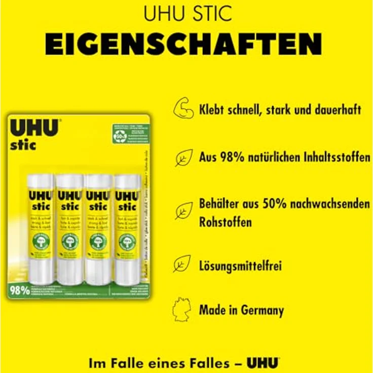 UHU stic Klebestift 21g, 4er Pack, umweltfreundlich und leicht auswaschbar – Bild 2