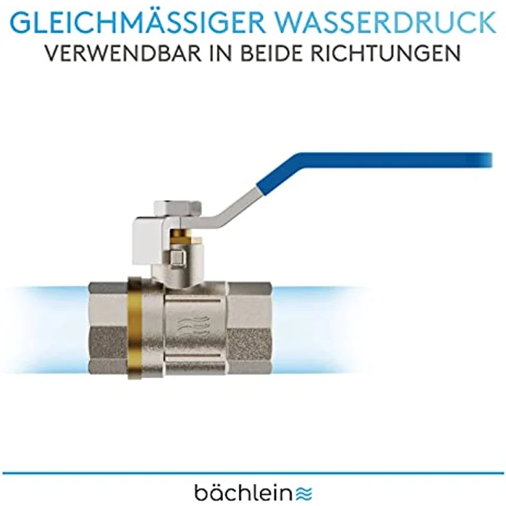 Bächlein Universal Kugelhahn – Kugelventil aus Messing mit Hebel-Griff und beidseitigem 1/2 Zoll Innengewinde – Absperrventil mit vollem Durchgang – Bild 2