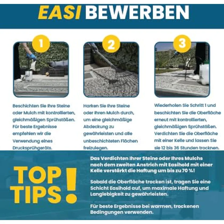 Easihold EasiHold Mulch & Steinbinder, 5 l - Wasserbasiertes Bindemittel für Kies und Mulch, 100% wasserdurchlässig, für ca. 8 m² – Bild 5