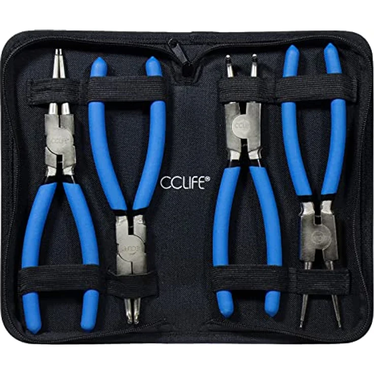 CCLIFE 4tlg Sprengringzangen Seegeringzange Set 225mm Zange Gerade & Gebogen für Sicherungsring Innen / Außen – Bild 1