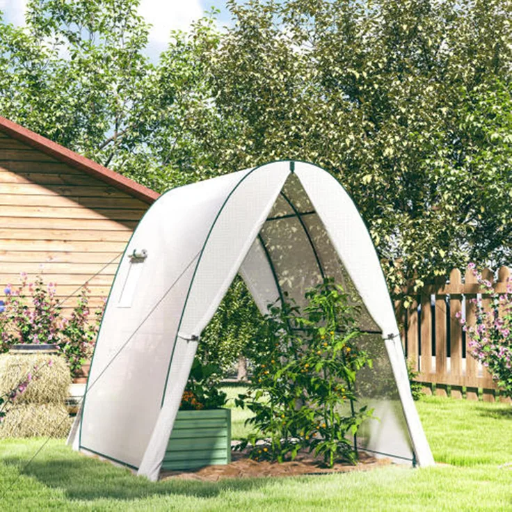 Xkiss Gewächshaus mit Rolltür und 2 Fenstern, Foliengewächshaus für Balkon und Garten, Tomatengewächshaus 180x180x200cm, weiße verstärkte Kunststoff-Abdeckung für optimale Lichtdurchlässigkeit