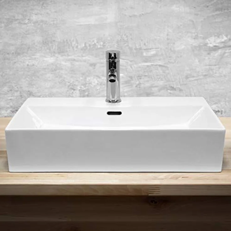 ECD Germany Waschbecken Waschtisch - 605x365x130 mm - aus Keramik - Eckig - Weiß - Aufsatzbecken Aufsatzwaschbecken Waschschale Handwaschbecken Aufsatzwaschtisch Spülbecken Wasserfall Waschschlüssel – Bild 3