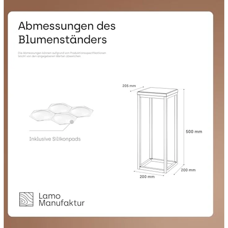 LAMO Manufaktur Blumenständer 50cm, Pflanzenständer aus 100% Echtholz, Grauweiß, stabiler DC01-Stahlrahmen, 2-teilig – Bild 3