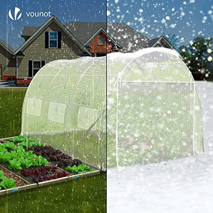 VOUNOT Gewächshaus Foliengewächshaus, Seitenwände Aufrollbar Winterfest, Tomatenhaus Folientunnel, 3x3x2m 9m², Weiß – Bild 4
