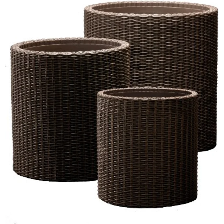 Keter Kunststoff Pflanzgefäß, Zylinderförmiges Pflanzgefäß aus Kunststoff, 3-er Set, Braun, ideal für den Innen- und Außenbereich – Bild 1