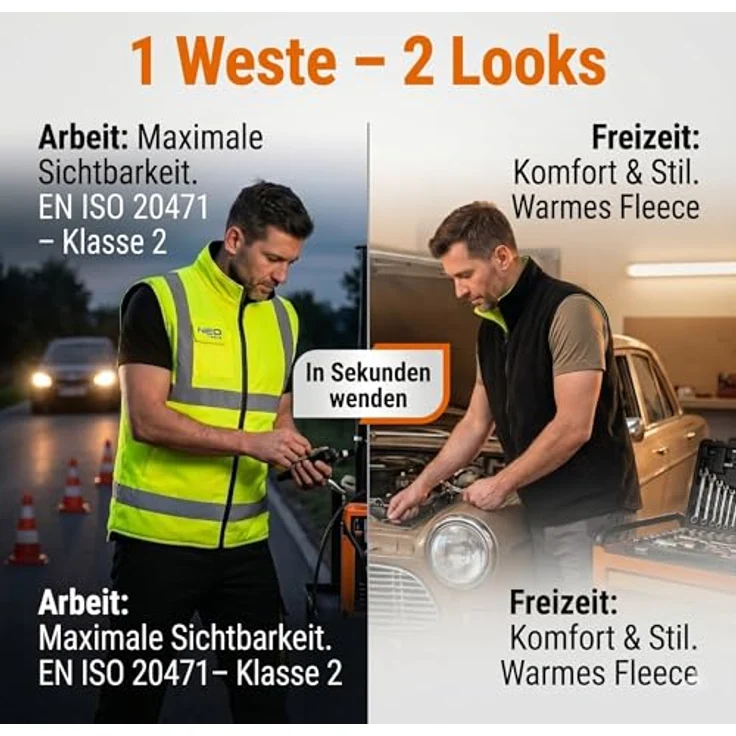 2 in 1 Profi Warnweste, Fleeceweste L – Bild 3