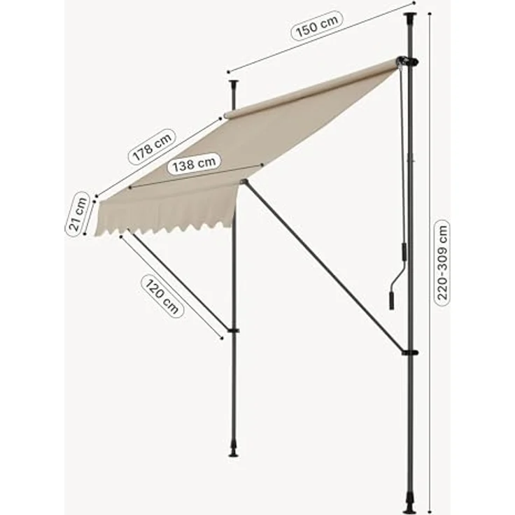 Klemmmarkise 150x120x200-300cm Markise Balkonmarkise -ohne Bohren- Protec – Bild 3