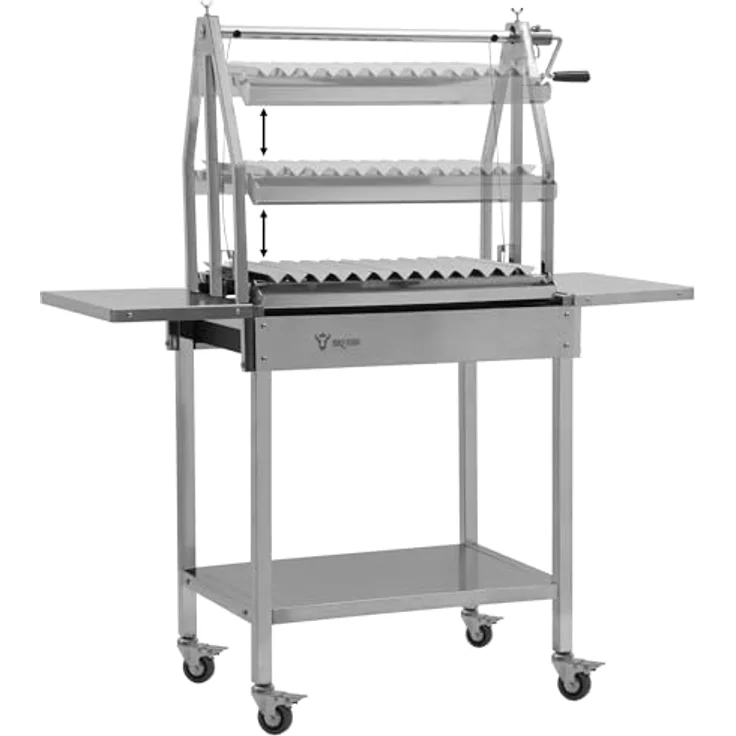 BBQ-Toro Edelstahl Asado Grill, 119 x 45 x 135 cm, Argentinischer Holzkohlegrill mit höhenverstellbarem Rost und Seitenablagen – Bild 4