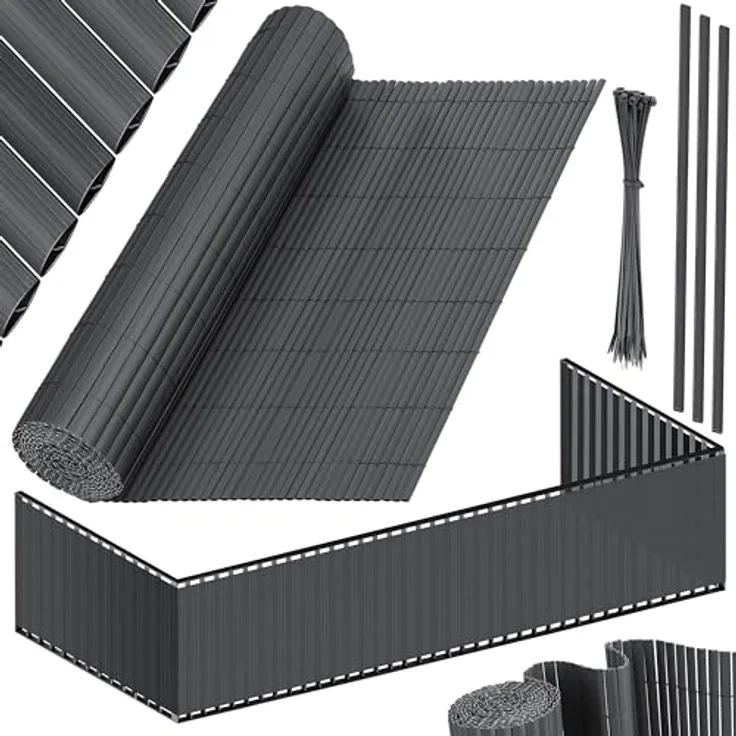 KESSER PVC Sichtschutzmatte Sichtschutzzaun Balkonverkleidung Windschutz Wetterfest verstärkten Lamellen, für Garten, Balkon Terrasse Outdoor Balkonumrandung mit Kabelbindern Schwarz, 80 x 300 cm